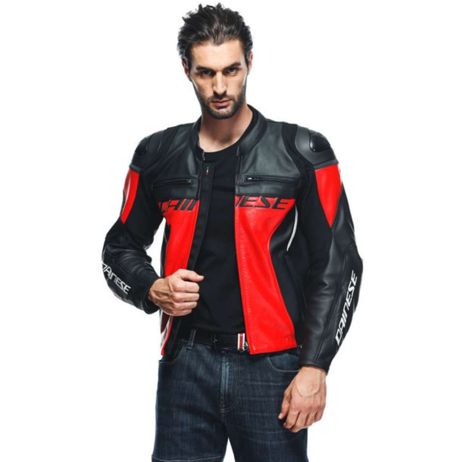 Giacca Moto in Pelle Dainese RACING 4 Lava Rosso Nero