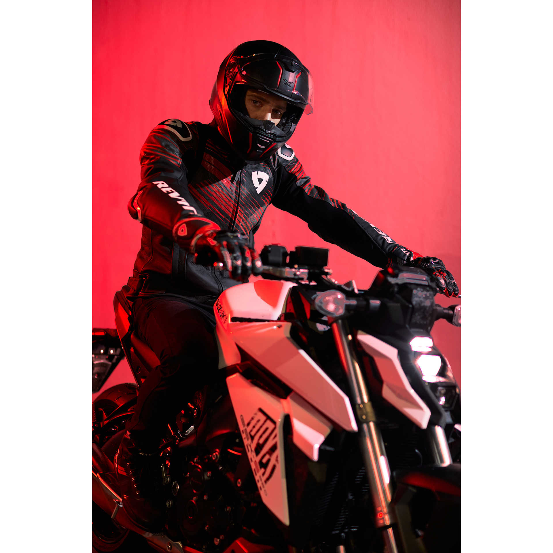Giacca Moto in Pelle Rev'it APEX Nero Neon Rosso Vendita Online 