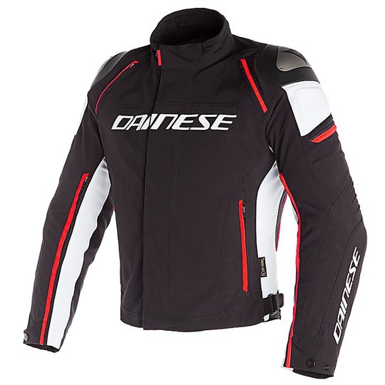 Giacca Moto In Tessuto Dainese RACING 3 D-Dry Nero Bianco Rosso Fluo
