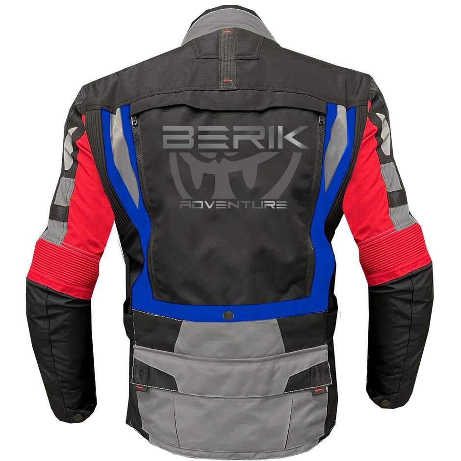 Giacca Moto in Tessuto Tecnico Berik 2.0 NJ-203328 Adventure Touring Grigio Blu Rosso