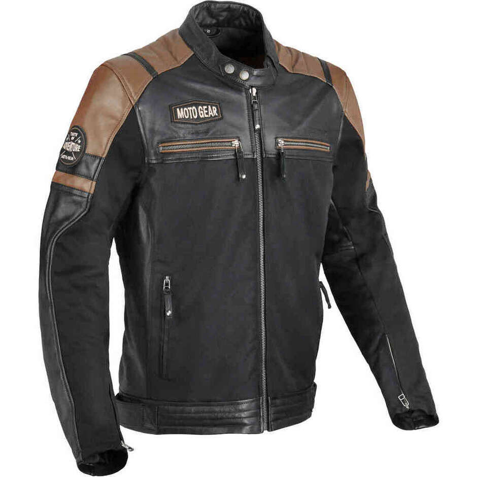 Giacca Moto Pelle e Tessuto DIFI Memphis Nero Marrone