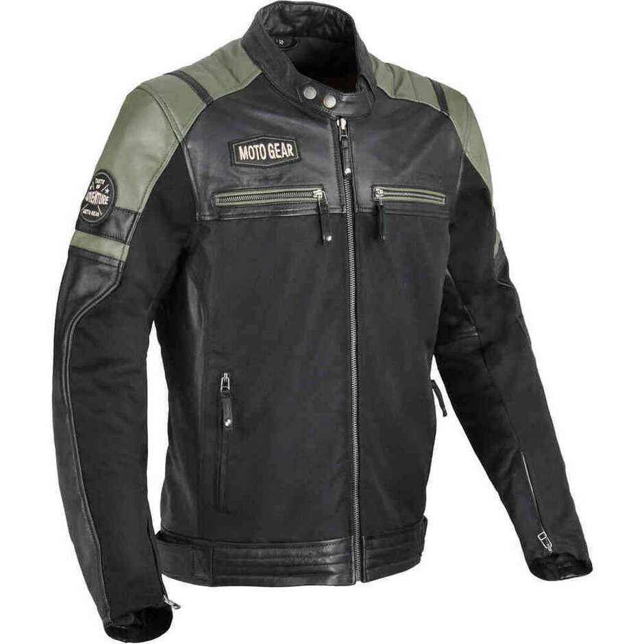Giacca Moto Pelle e Tessuto Memphis Nero Verde taglia 60