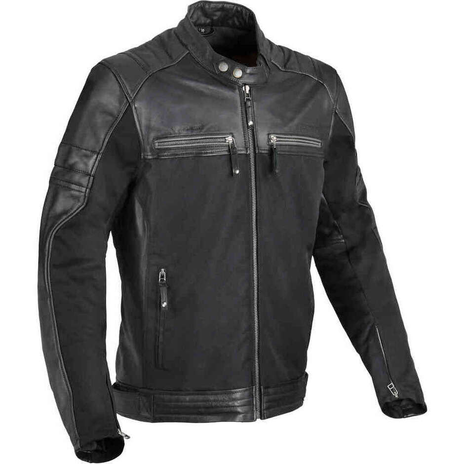 Giacca Moto Pelle e Tessuto DIFI Memphis Nero