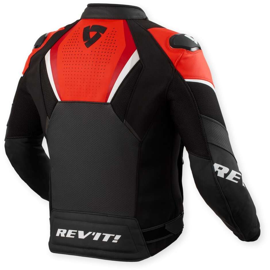 Giacca Moto Pelle Rev'it Automate Nero Rosso Neon