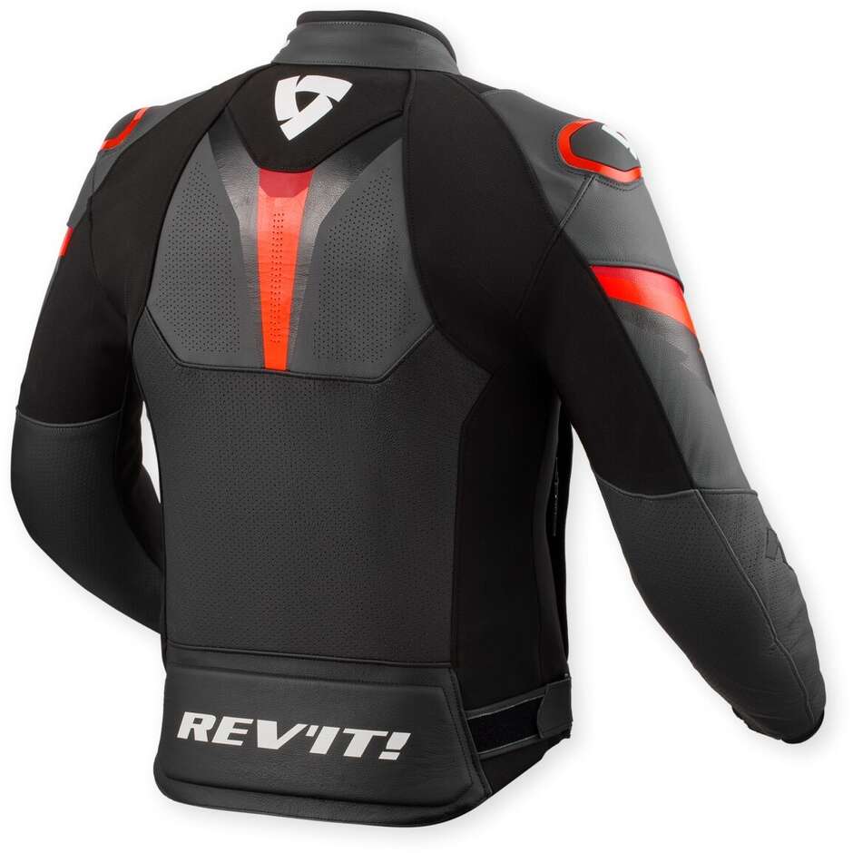 Giacca Moto Pelle Rev'it Quantum 3 Nero Rosso Neon