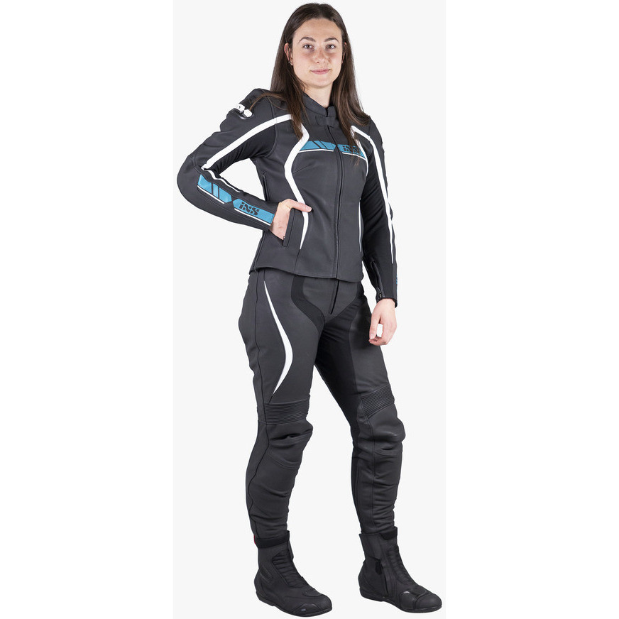 Giacca Moto Sport Donna In Pelle Ixs Rs-600 1.0 Nera Turchese