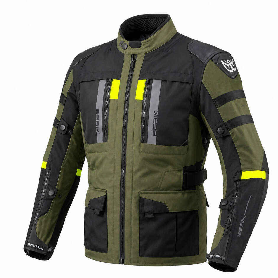 Giacca Moto Tecnica Berik 2.0 Adventure Nj-233329 Zero Rx Nero Verde Militare