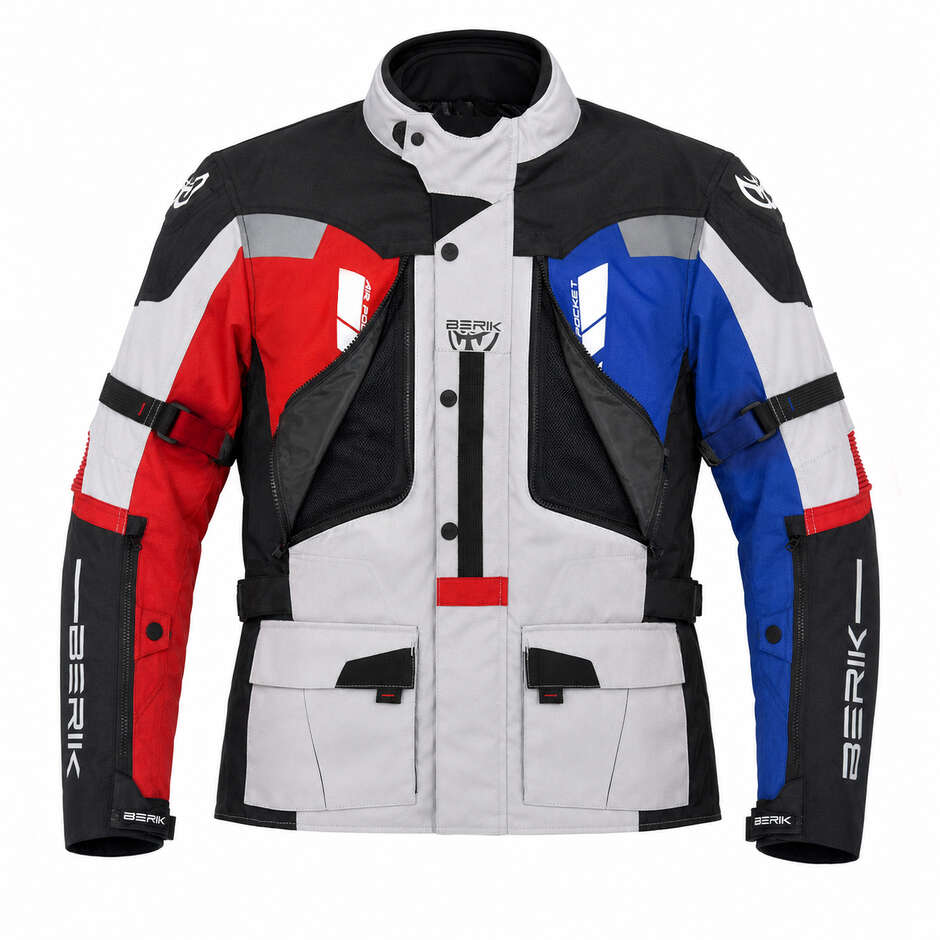 Giacca Moto Tecnica Berik 2.0 Adventure Nj-253328-BL Nero Bianco Rosso Fluo Blu