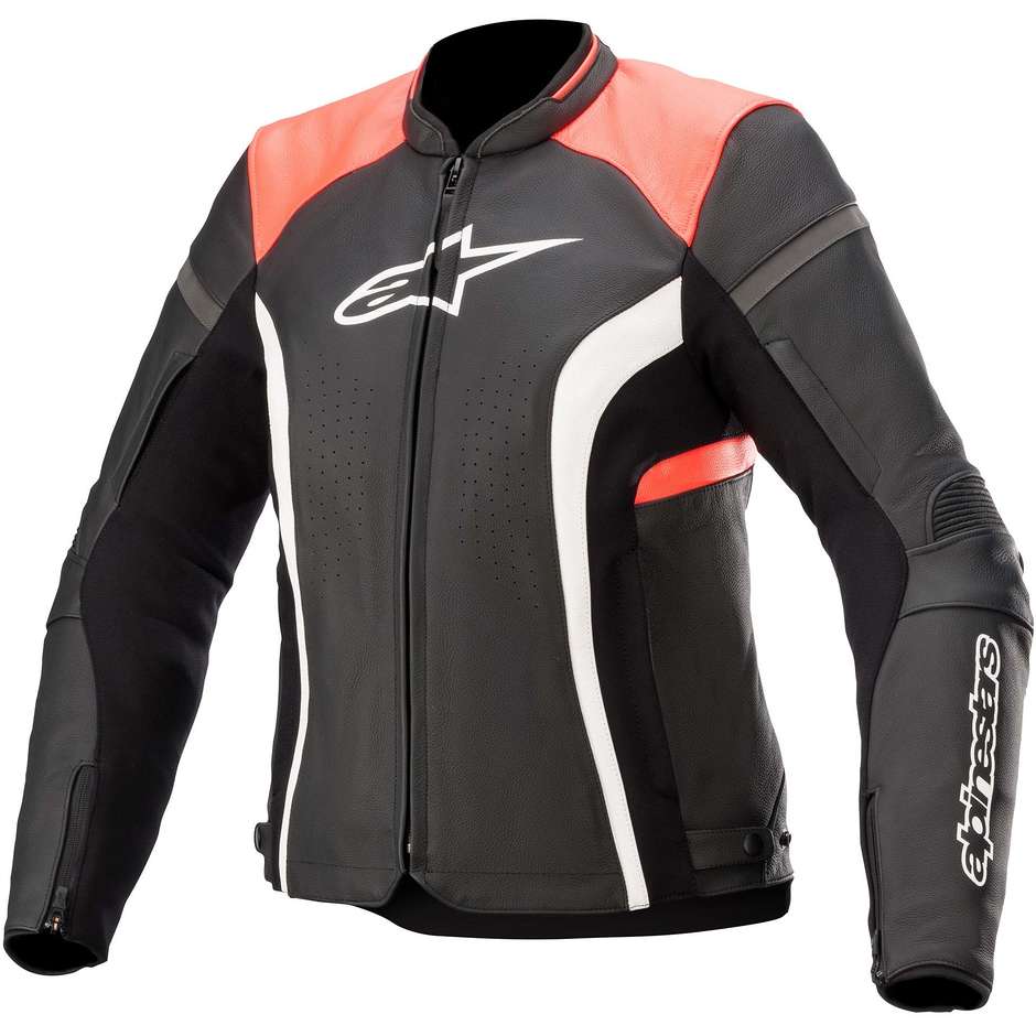 Giubbotto Moto Donna in pelle Alpinestars STELLA KIRA V2 Nero Corallo