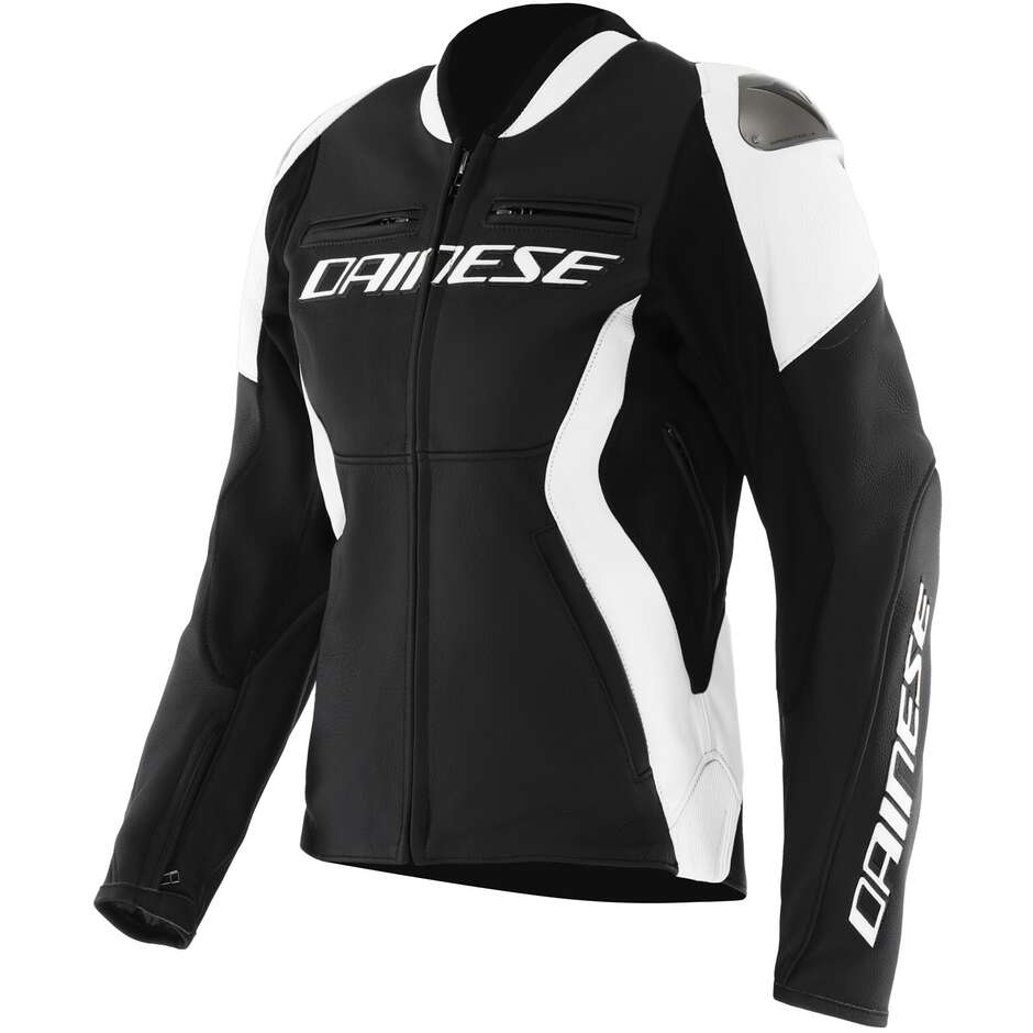 Giubbotto Moto Donna in Pelle RACING 5 WMN Nero Bian taglia 48