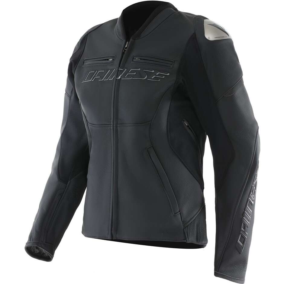 Giubbotto Moto Donna in Pelle RACING 5 WMN Nero Nero taglia 48