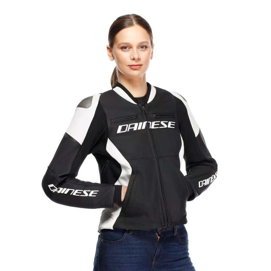 Giubbotto Moto Donna Pelle Dainese RACING 5 WMN # Nero Bianco
