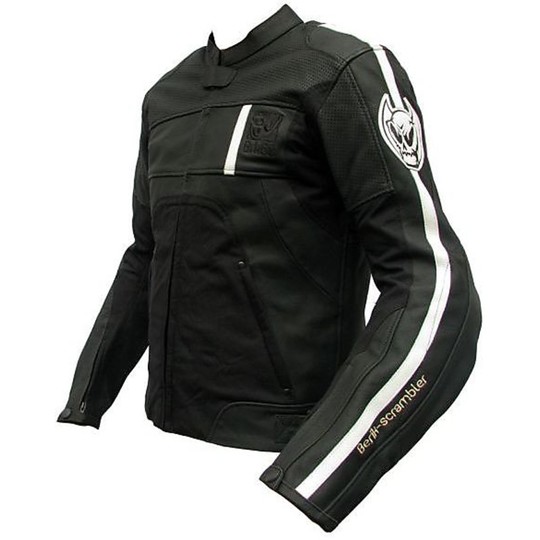 Giubbotto Moto in In Vera Pelle Berik Modello BRK69 Nero/Bianco