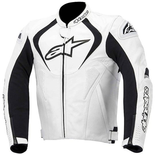 Giubbotto moto In Pelle Alpinestars JAWS LEATHER JACKET Bianco