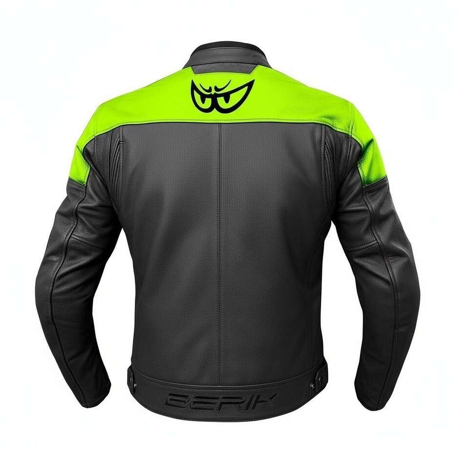Giubbotto Moto in Pelle Berik LJ-221324-BK Nero Giallo Fluo