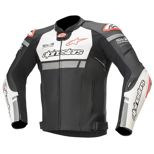 Giubbotto Moto in Pelle Racing Alpinestars MISSILE IGNITION AIRFLOW  Nero Bianco Rosso Fluo Tech-Air Compatible