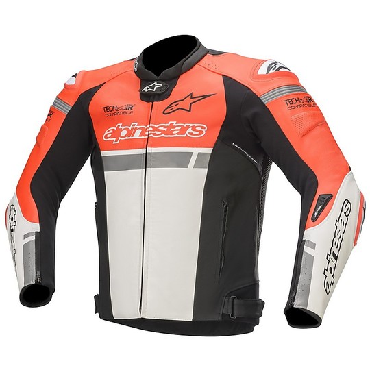 Giubbotto Moto in Pelle Racing Alpinestars MISSILE IGNITION AIRFLOW  Rosso Fluo Bianco Nero Tech-Air Compatible