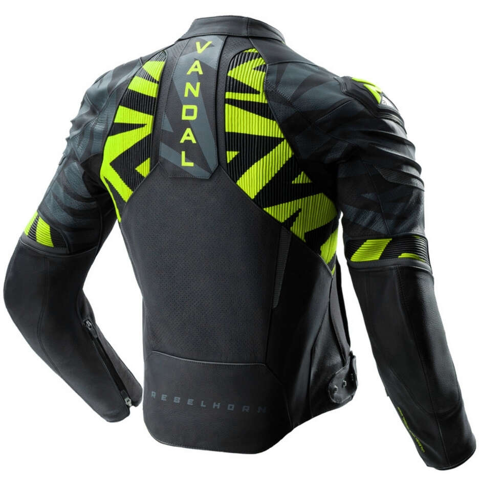 Giubbotto Moto in Pelle Rebelhorn VANDAL 2 Nero Grigio Giallo Fluo