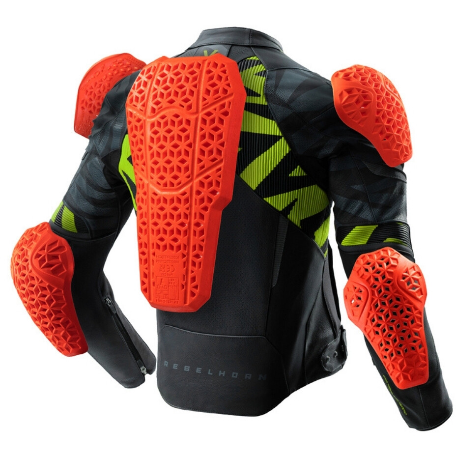 Giubbotto Moto in Pelle Rebelhorn VANDAL 2 Nero Grigio Giallo Fluo