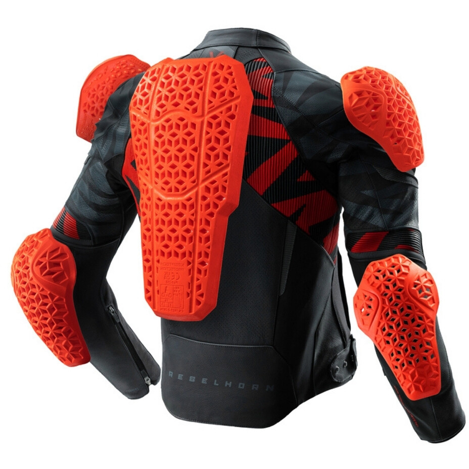 Giubbotto Moto in Pelle Rebelhorn VANDAL 2 Nero Grigio Rosso Fluo