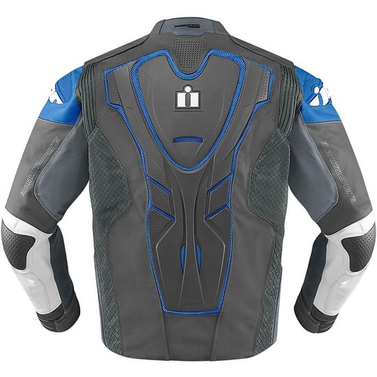 Giubbotto Moto In Pelle Tecnico Icon Hypersport Prime Jacket Nero Blu