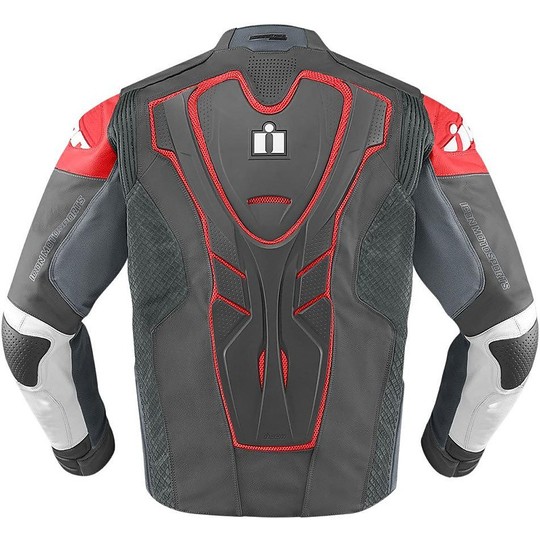 Giubbotto Moto In Pelle Tecnico Icon Hypersport Prime Jacket Nero Rosso