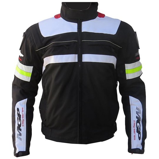 Giubbotto Moto in Tessuto Mgp By Berik Modello Nj-4705R Nero/Bianco/giallo Fluo