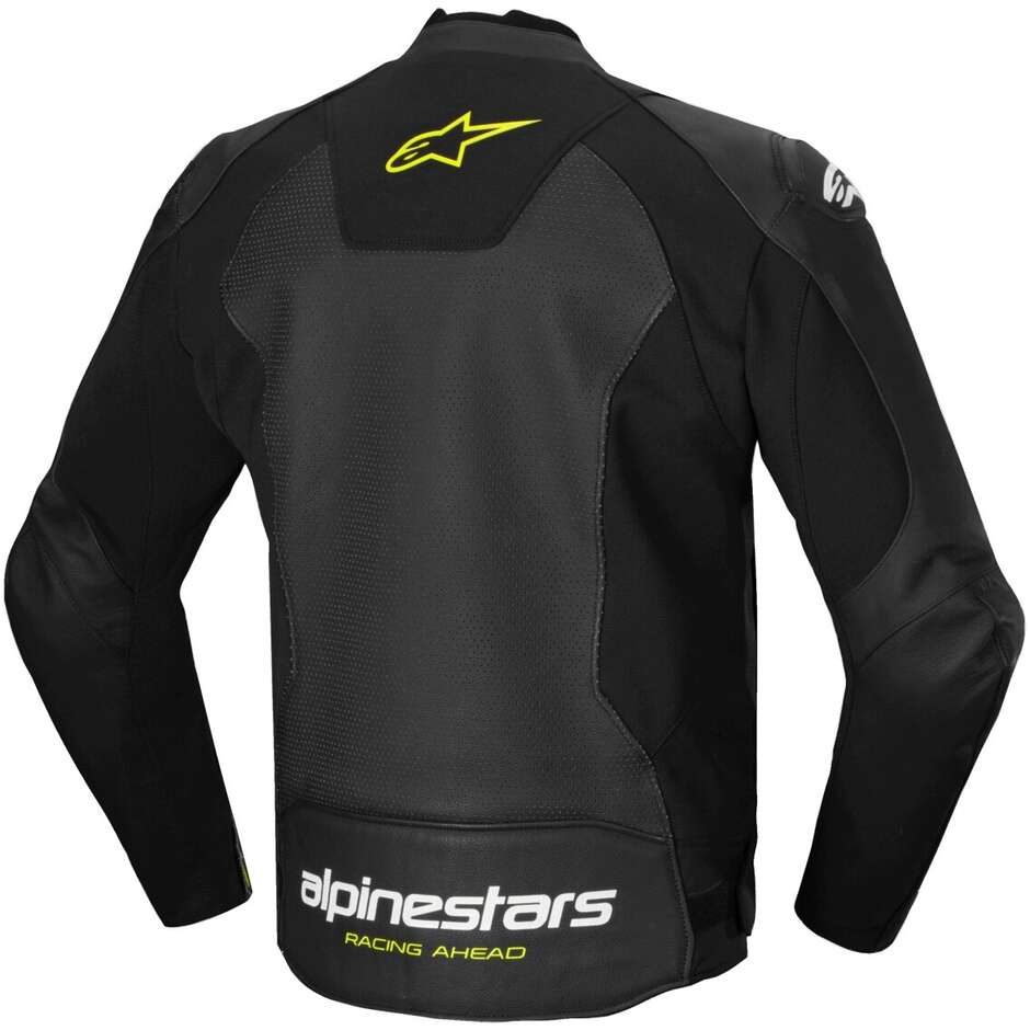 Giubbotto Moto Pelle Alpinestars FASTER V3 AIRFLOW Nero Bianco Giallo Fluo