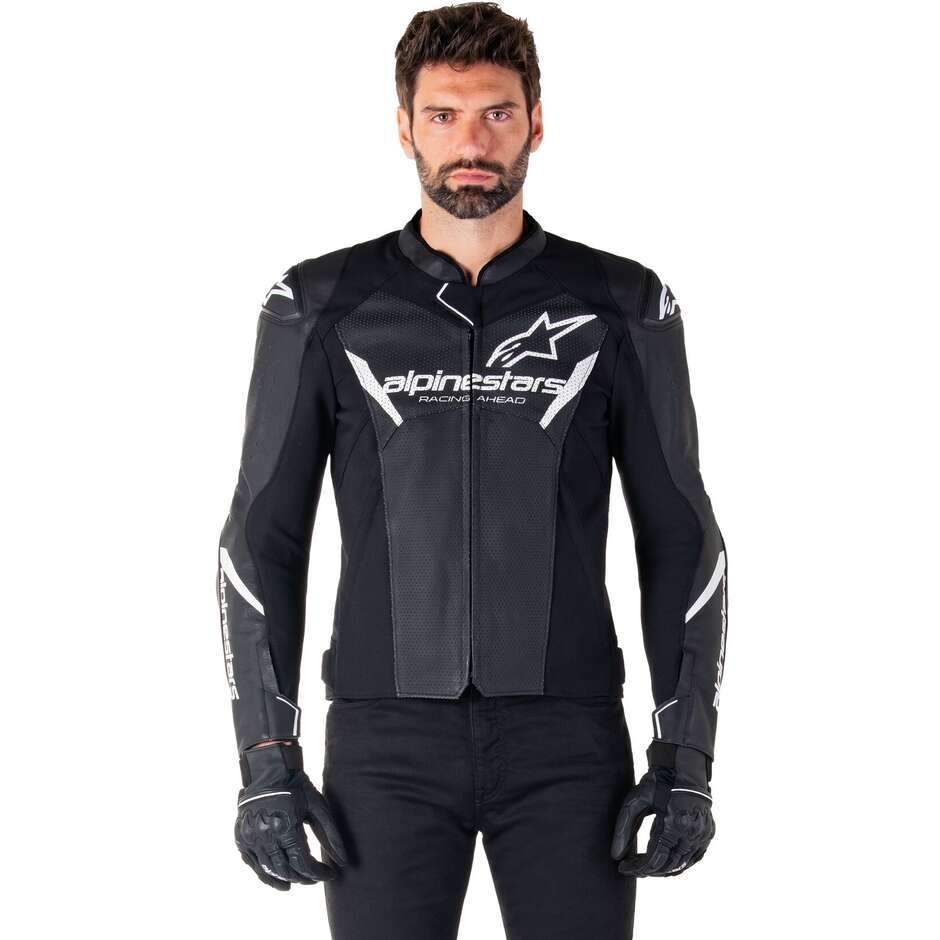 Giubbotto Moto Pelle Alpinestars FASTER V3 AIRFLOW Nero Bianco