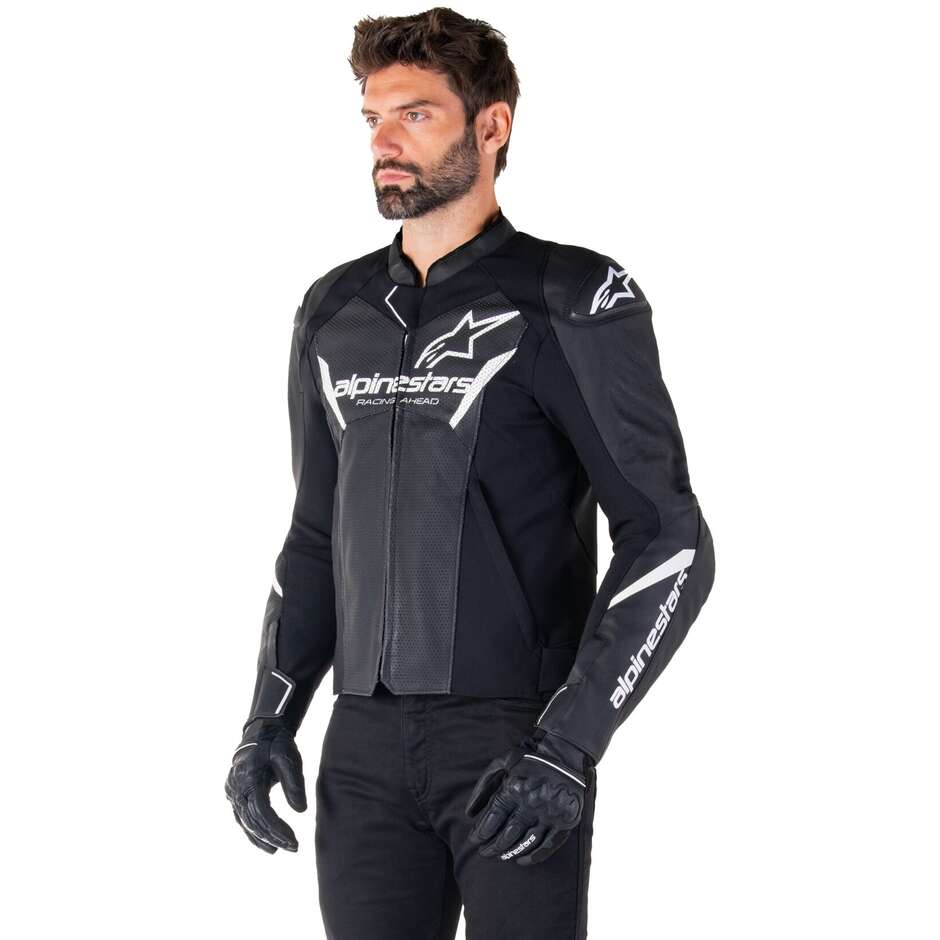 Giubbotto Moto Pelle Alpinestars FASTER V3 AIRFLOW Nero Bianco