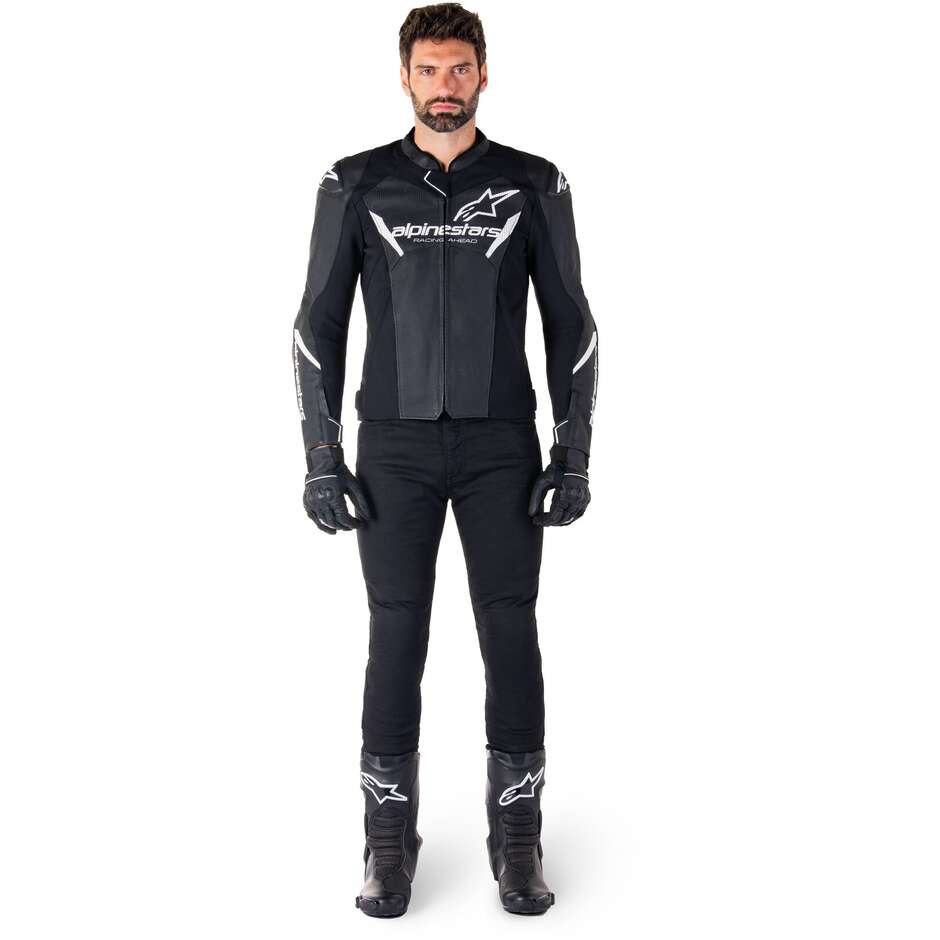 Giubbotto Moto Pelle Alpinestars FASTER V3 AIRFLOW Nero Bianco