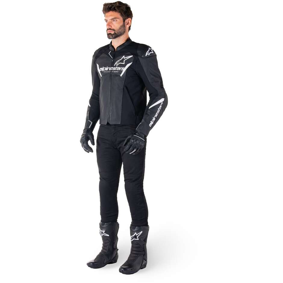 Giubbotto Moto Pelle Alpinestars FASTER V3 AIRFLOW Nero Bianco