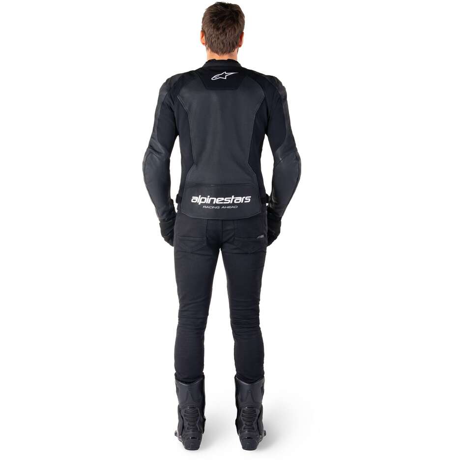 Giubbotto Moto Pelle Alpinestars FASTER V3 AIRFLOW Nero Bianco