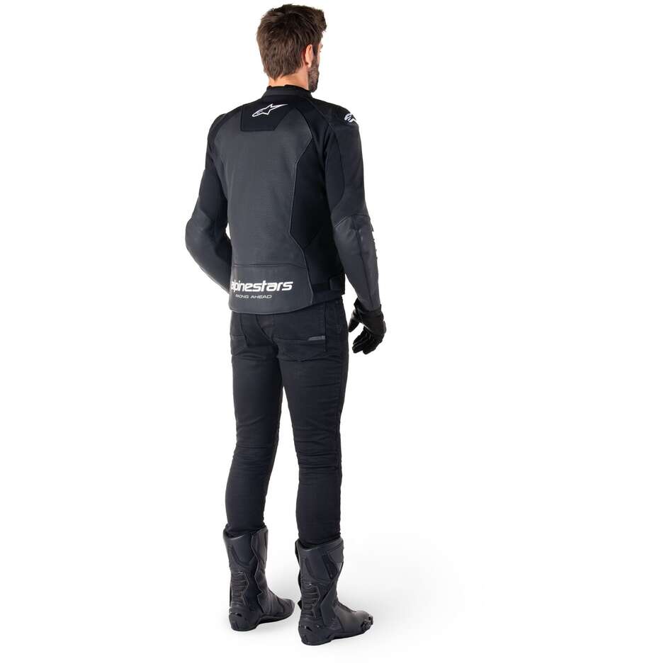 Giubbotto Moto Pelle Alpinestars FASTER V3 AIRFLOW Nero Bianco