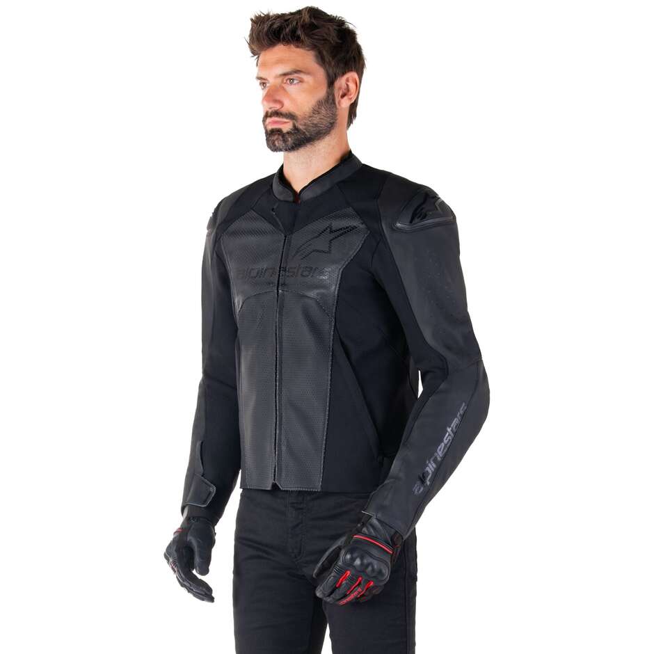 Giubbotto Moto Pelle Alpinestars FASTER V3 AIRFLOW Nero Nero