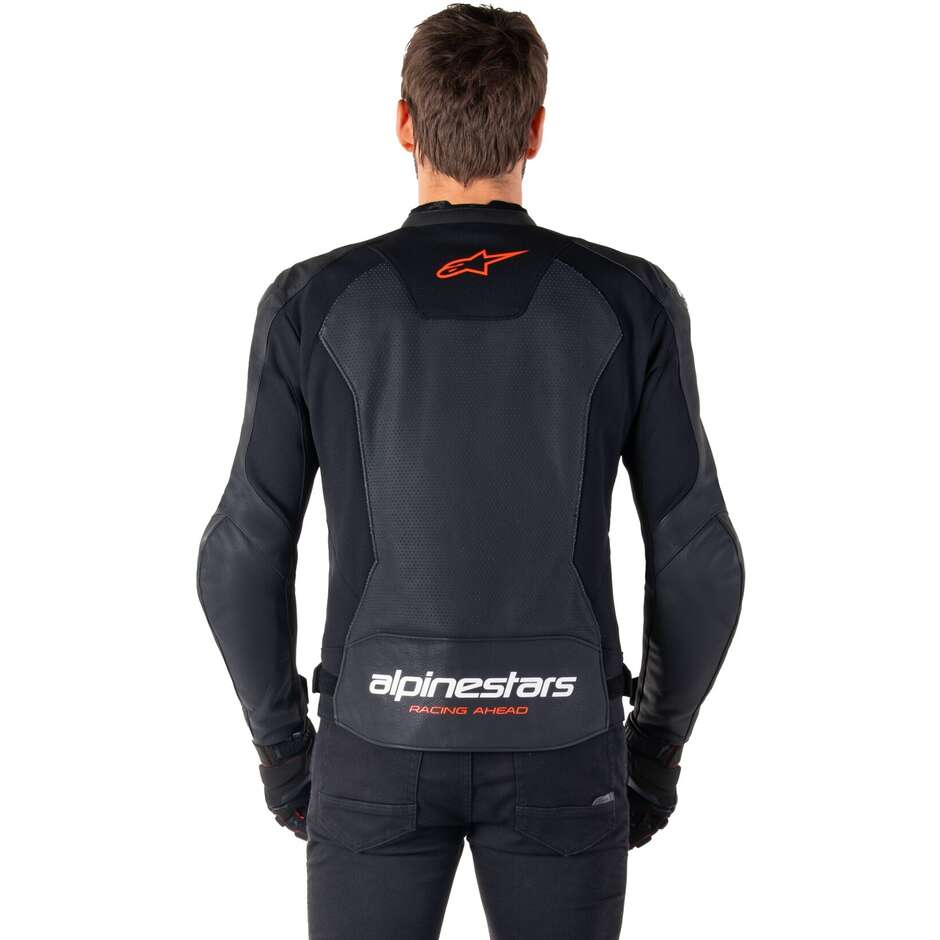 Giubbotto Moto Pelle Alpinestars FASTER V3 AIRFLOW Nero Rosso Fluo