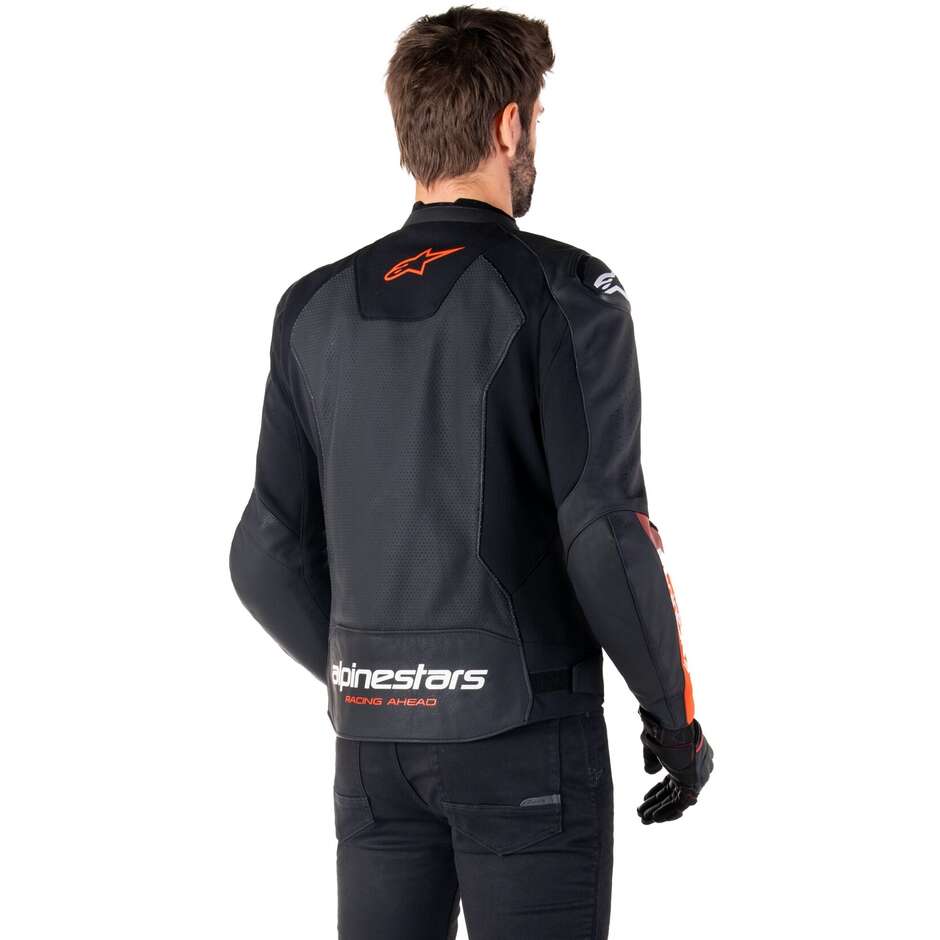 Giubbotto Moto Pelle Alpinestars FASTER V3 AIRFLOW Nero Rosso Fluo