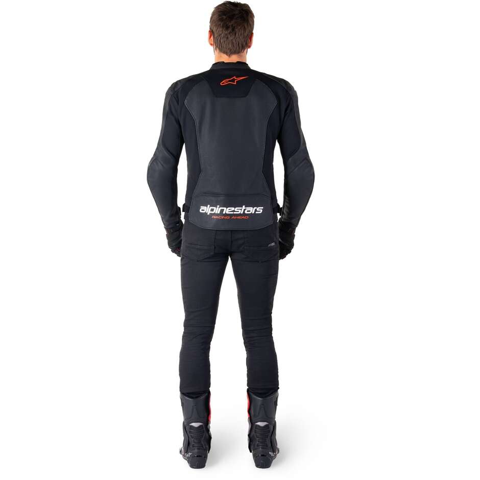 Giubbotto Moto Pelle Alpinestars FASTER V3 AIRFLOW Nero Rosso Fluo