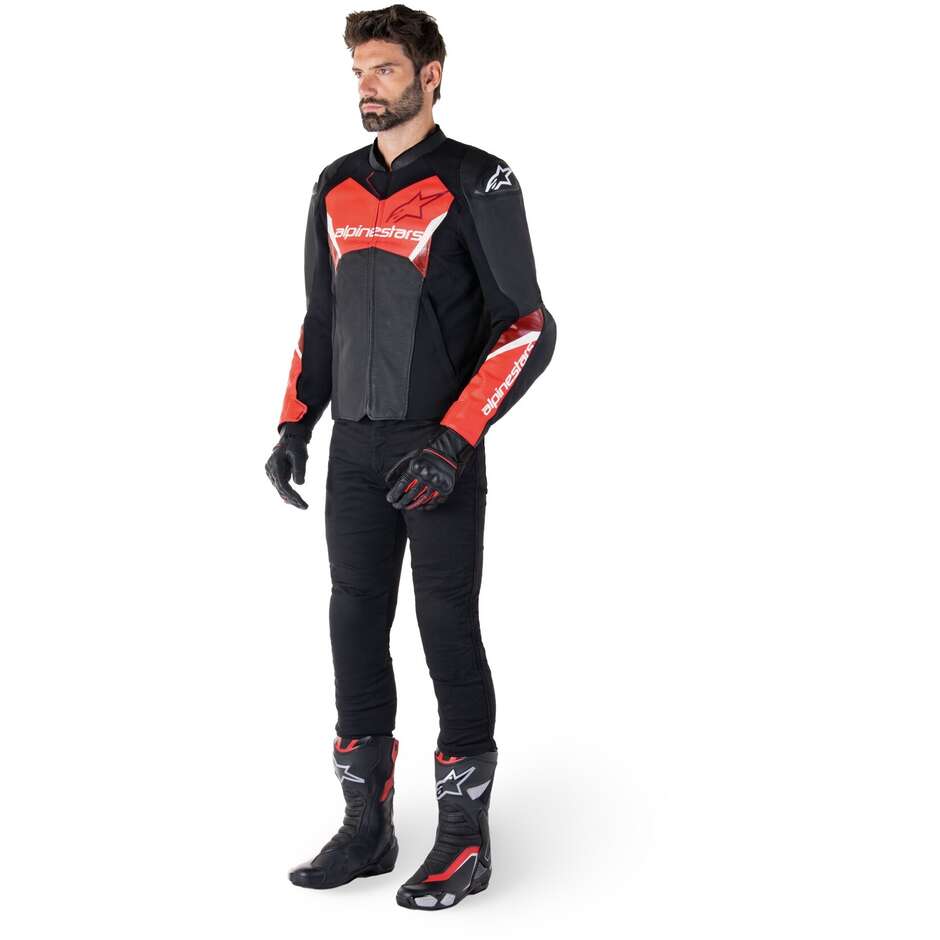 Giubbotto Moto Pelle Alpinestars FASTER V3 AIRFLOW Nero Rosso Fluo