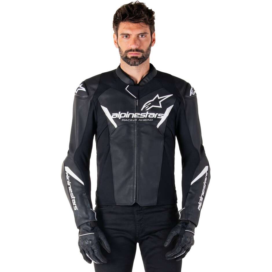 Giubbotto Moto Pelle Alpinestars FASTER V3 Nero Bianco