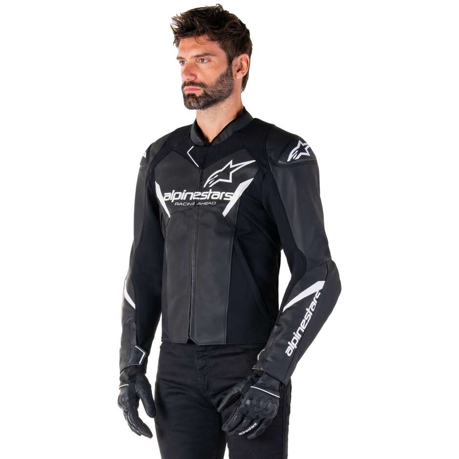 Giubbotto Moto Pelle Alpinestars FASTER V3 Nero Bianco