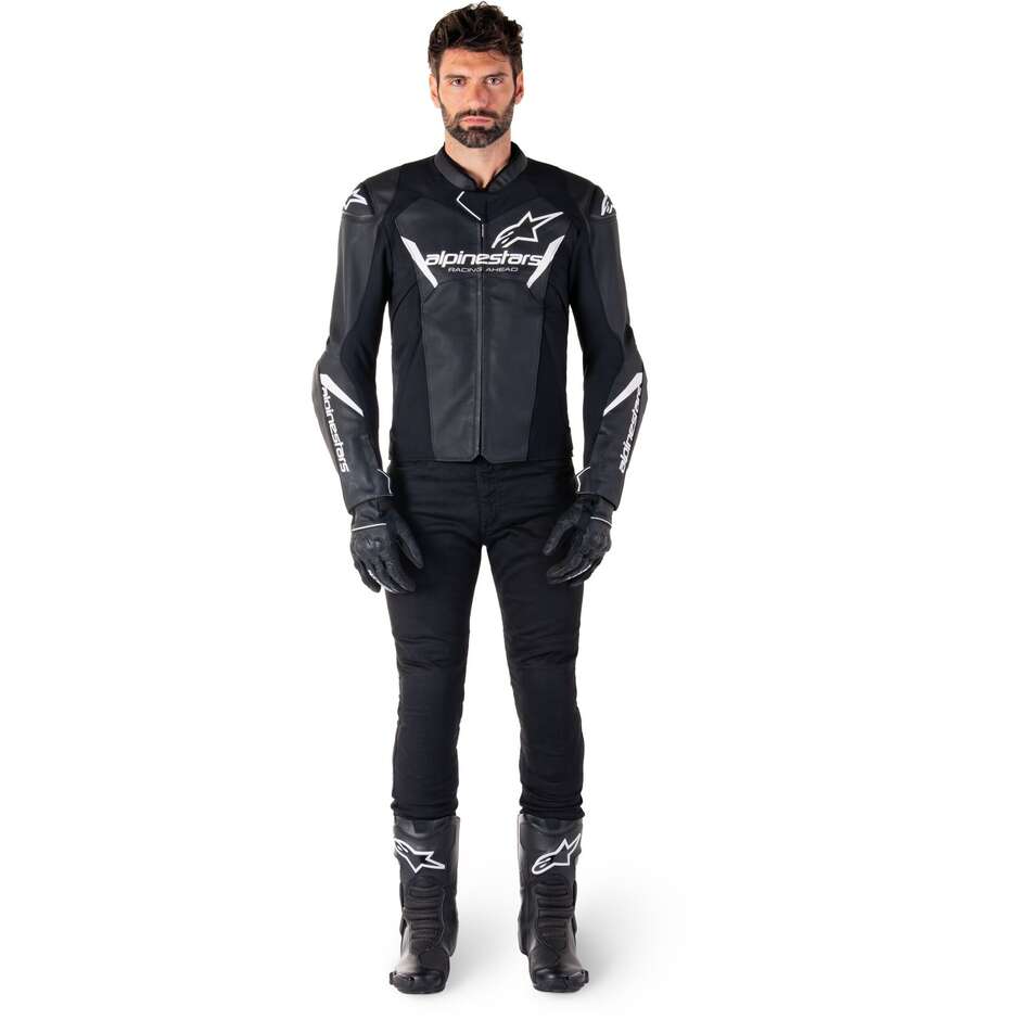 Giubbotto Moto Pelle Alpinestars FASTER V3 Nero Bianco