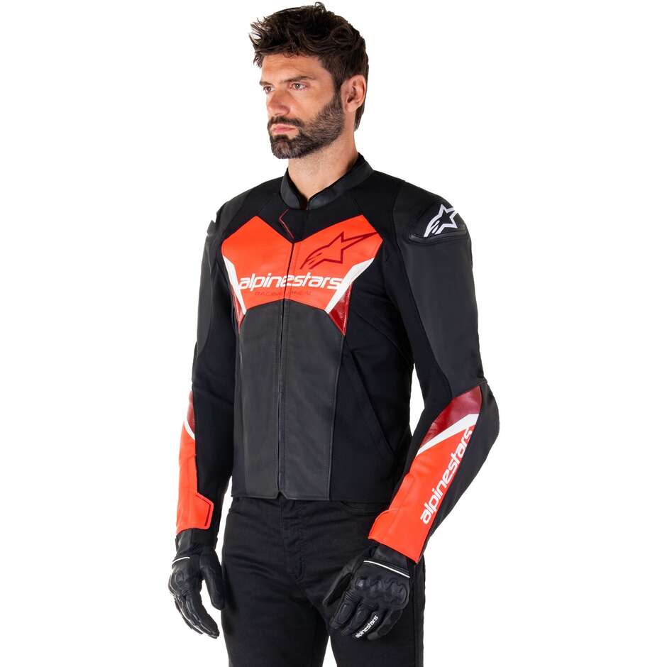 Giubbotto Moto Pelle Alpinestars FASTER V3 Nero Rosso Fluo