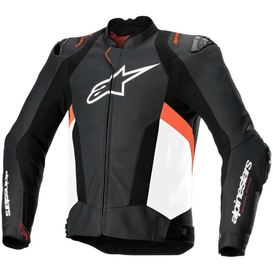 Giubbotto Moto Pelle Alpinestars MISSILE V3 AIRFLOW Nero Bianco Rosso Fluo