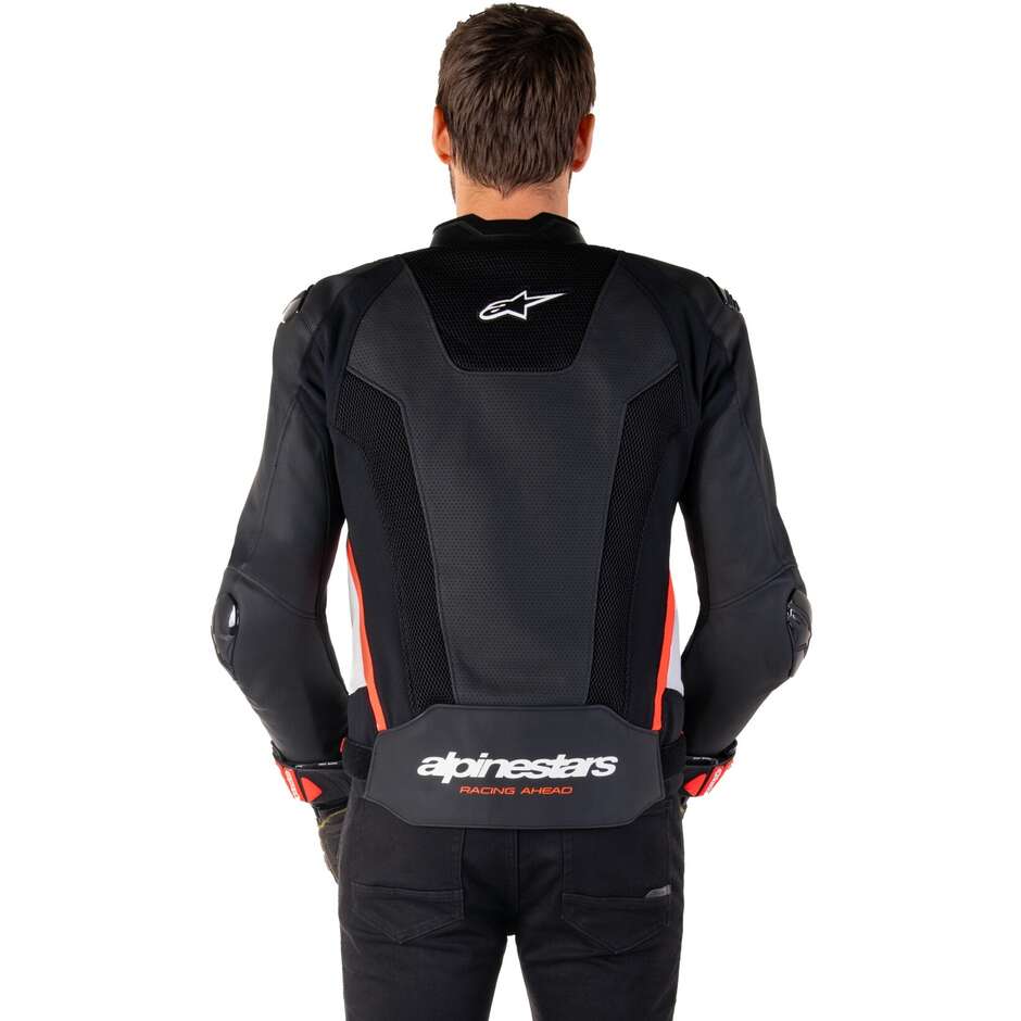 Giubbotto Moto Pelle Alpinestars MISSILE V3 AIRFLOW Nero Bianco Rosso Fluo