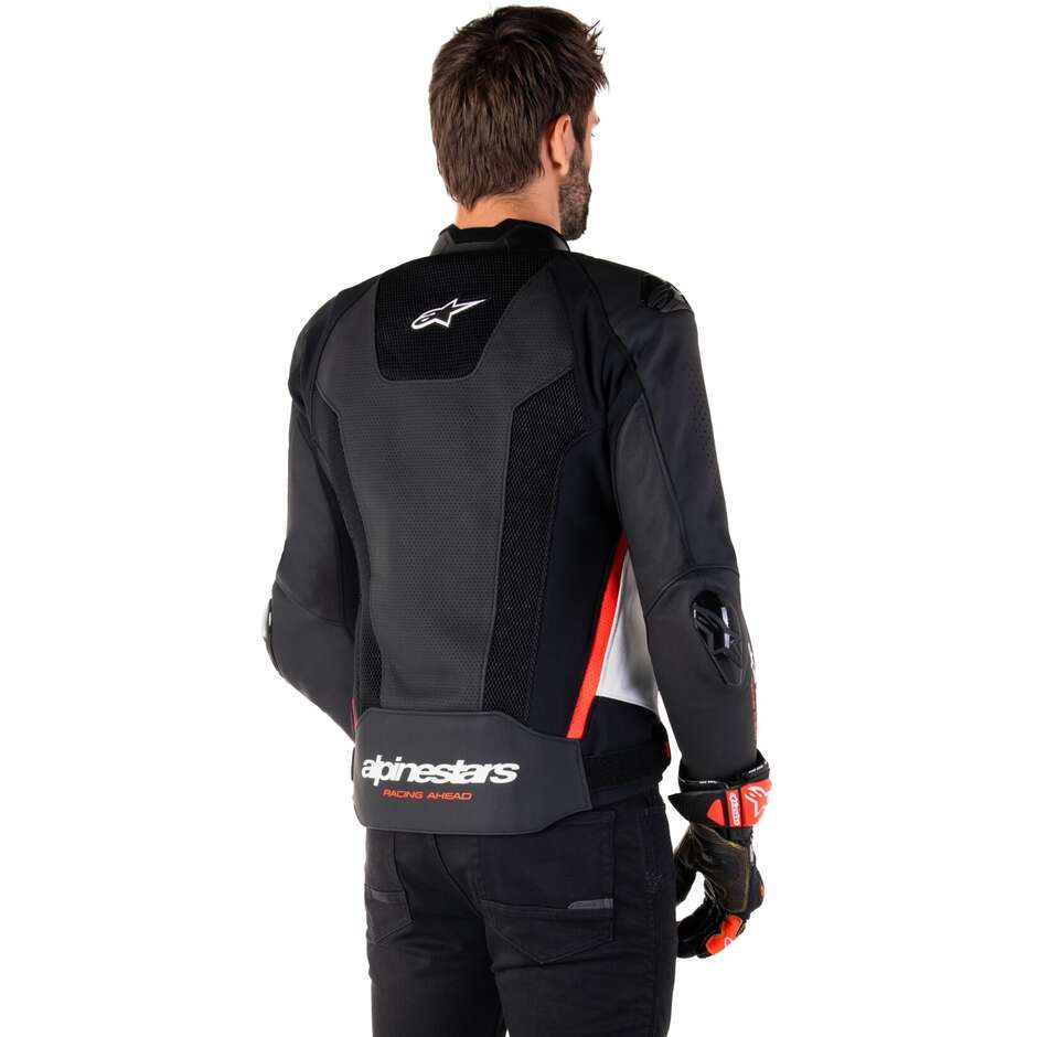 Giubbotto Moto Pelle Alpinestars MISSILE V3 AIRFLOW Nero Bianco Rosso Fluo