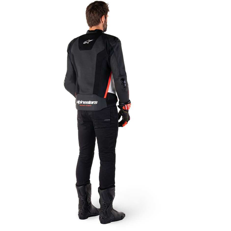 Giubbotto Moto Pelle Alpinestars MISSILE V3 AIRFLOW Nero Bianco Rosso Fluo