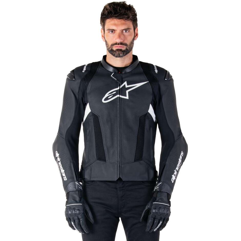 Giubbotto Moto Pelle Alpinestars MISSILE V3 AIRFLOW Nero Bianco