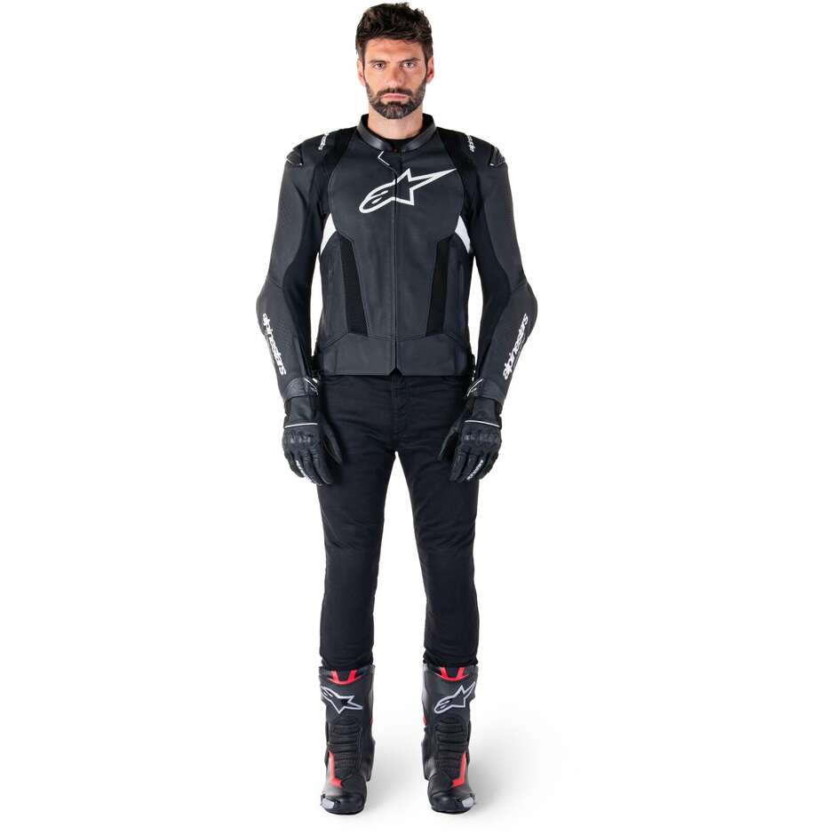 Giubbotto Moto Pelle Alpinestars MISSILE V3 AIRFLOW Nero Bianco