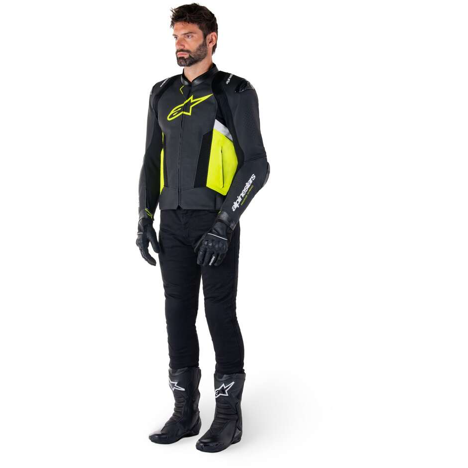 Giubbotto Moto Pelle Alpinestars MISSILE V3 AIRFLOW Nero Giallo Fluo Bianco